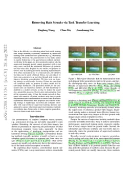 Removing Rain Streaks via Task Transfer Learning