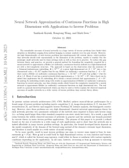 Neural Network Approximation of Continuous Functions in High Dimensions
  with Applications to Inverse Problems
