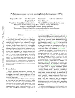 Perfusion assessment via local remote photoplethysmography (rPPG)