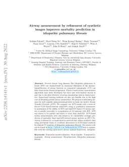 Airway measurement by refinement of synthetic images improves mortality
  prediction in idiopathic pulmonary fibrosis