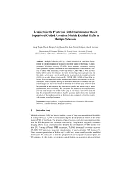 Lesion-Specific Prediction with Discriminator-Based Supervised Guided
  Attention Module Enabled GANs in Multiple Sclerosis