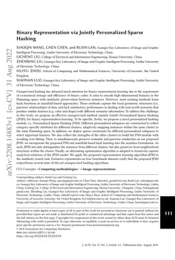 Binary Representation via Jointly Personalized Sparse Hashing