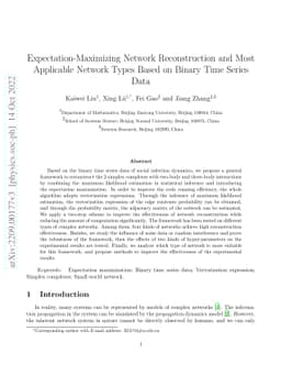 Expectation-Maximizing Network Reconstruction and MostApplicable Network
  Types Based on Binary Time Series Data
