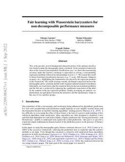 Fair learning with Wasserstein barycenters for non-decomposable
  performance measures