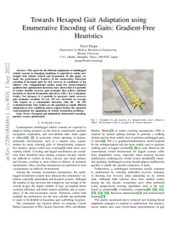 Towards Hexapod Gait Adaptation using Enumerative Encoding of Gaits:
  Gradient-Free Heuristics
