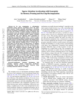 Sparse Attention Acceleration with Synergistic In-Memory Pruning and
  On-Chip Recomputation
