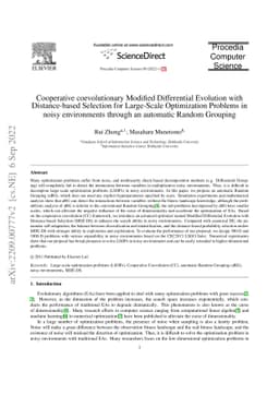 Cooperative coevolutionary Modified Differential Evolution with
  Distance-based Selection for Large-Scale Optimization Problems in noisy
  environments through an automatic Random Grouping