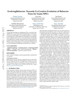 EvolvingBehavior: Towards Co-Creative Evolution of Behavior Trees for
  Game NPCs