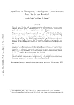Algorithms for Discrepancy, Matchings, and Approximations: Fast, Simple,
  and Practical