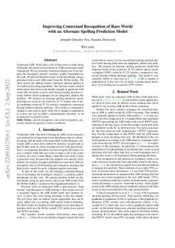 Improving Contextual Recognition of Rare Words with an Alternate
  Spelling Prediction Model