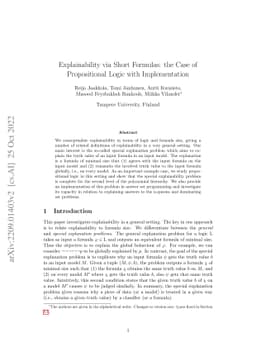 Explainability via Short Formulas: the Case of Propositional Logic with
  Implementation