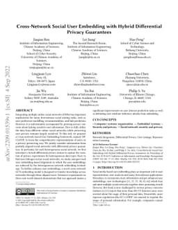 Cross-Network Social User Embedding with Hybrid Differential Privacy
  Guarantees