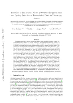 Ensemble of Pre-Trained Neural Networks for Segmentation and Quality
  Detection of Transmission Electron Microscopy Images