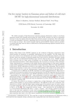On free energy barriers in Gaussian priors and failure of cold start
  MCMC for high-dimensional unimodal distributions