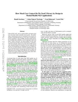 How Much User Context Do We Need? Privacy by Design in Mental Health NLP
  Application