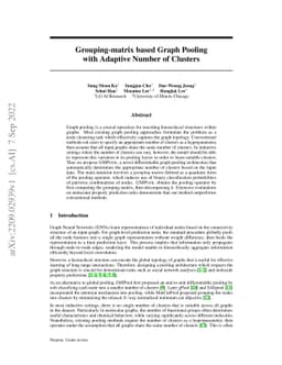 Grouping-matrix based Graph Pooling with Adaptive Number of Clusters