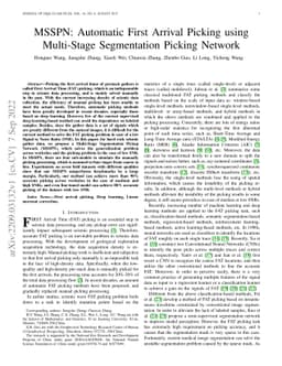 MSSPN: Automatic First Arrival Picking using Multi-Stage Segmentation
  Picking Network