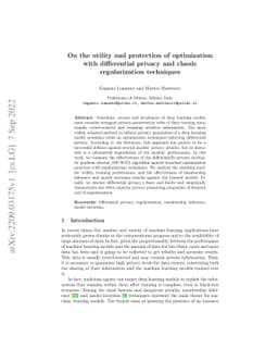 On the utility and protection of optimization with differential privacy
  and classic regularization techniques