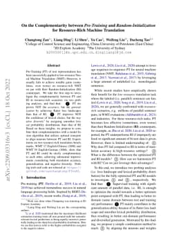 On the Complementarity between Pre-Training and Random-Initialization
  for Resource-Rich Machine Translation