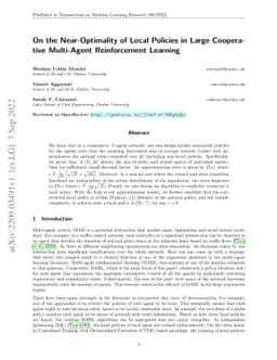 On the Near-Optimality of Local Policies in Large Cooperative
  Multi-Agent Reinforcement Learning