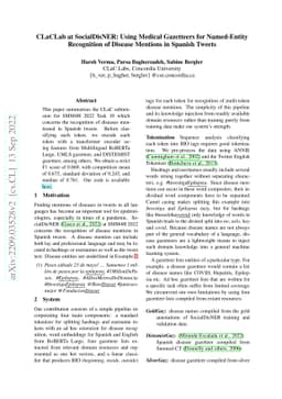 CLaCLab at SocialDisNER: Using Medical Gazetteers for Named-Entity
  Recognition of Disease Mentions in Spanish Tweets