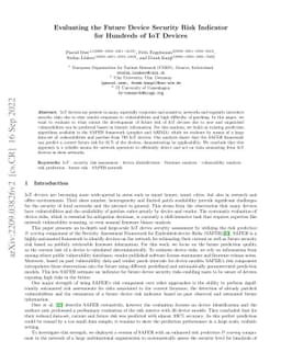 Evaluating the Future Device Security Risk Indicator for Hundreds of IoT
  Devices
