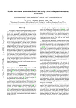 Dyadic Interaction Assessment from Free-living Audio for Depression
  Severity Assessment