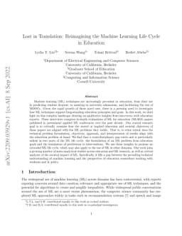 Lost in Translation: Reimagining the Machine Learning Life Cycle in
  Education