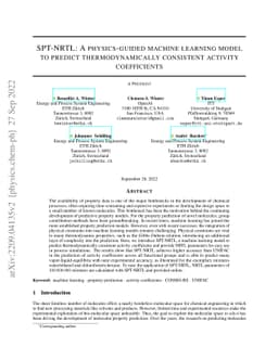 SPT-NRTL: A physics-guided machine learning model to predict
  thermodynamically consistent activity coefficients
