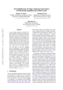 Text Simplification of College Admissions Instructions: A Professionally
  Simplified and Verified Corpus