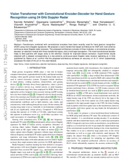 Vision Transformer with Convolutional Encoder-Decoder for Hand Gesture
  Recognition using 24 GHz Doppler Radar