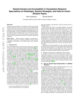 Toward Inclusion and Accessibility in Visualization Research:
  Speculations on Challenges, Solution Strategies, and Calls for Action
  (Position Paper)