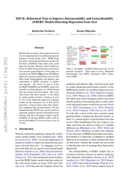 DECK: Behavioral Tests to Improve Interpretability and Generalizability
  of BERT Models Detecting Depression from Text