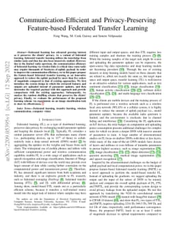 Communication-Efficient and Privacy-Preserving Feature-based Federated
  Transfer Learning