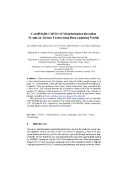 CovidMis20: COVID-19 Misinformation Detection System on Twitter Tweets
  using Deep Learning Models