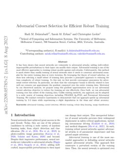 Adversarial Coreset Selection for Efficient Robust Training