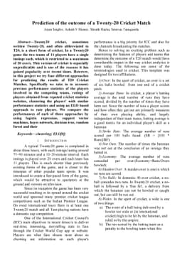 Prediction of the outcome of a Twenty-20 Cricket Match : A Machine
  Learning Approach