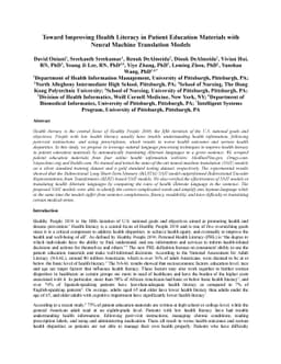 Toward Improving Health Literacy in Patient Education Materials with
  Neural Machine Translation Models