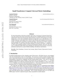 Small Transformers Compute Universal Metric Embeddings
