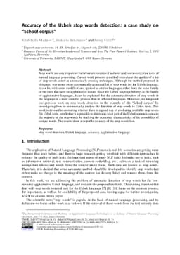 Accuracy of the Uzbek stop words detection: a case study on "School
  corpus"