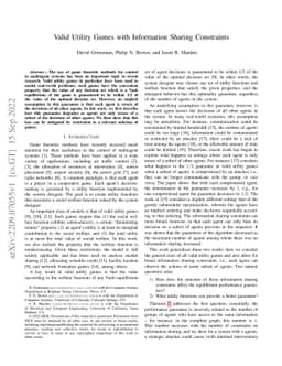 Valid Utility Games with Information Sharing Constraints