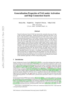Generalization Properties of NAS under Activation and Skip Connection
  Search