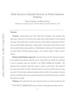 Public Reaction to Scientific Research via Twitter Sentiment Prediction