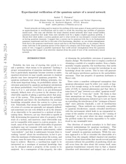 Experimental verification of the quantum nature of a neural network