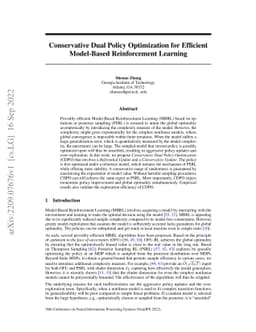 Conservative Dual Policy Optimization for Efficient Model-Based
  Reinforcement Learning