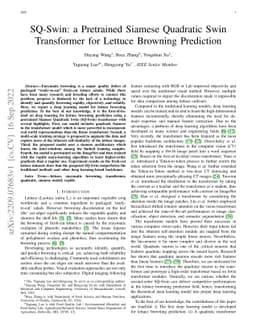 SQ-Swin: a Pretrained Siamese Quadratic Swin Transformer for Lettuce
  Browning Prediction