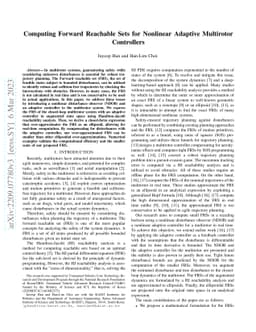 Computing Forward Reachable Sets for Nonlinear Adaptive Multirotor
  Controllers