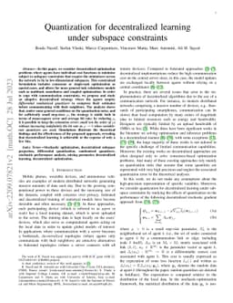 Quantization for decentralized learning under subspace constraints