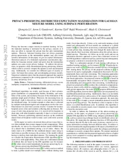 Privacy-Preserving Distributed Expectation Maximization for Gaussian
  Mixture Model using Subspace Perturbation