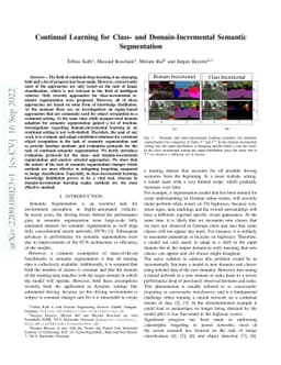Continual Learning for Class- and Domain-Incremental Semantic
  Segmentation